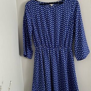 Elegant Blue Floral Pattern Long Sleeve Dress
